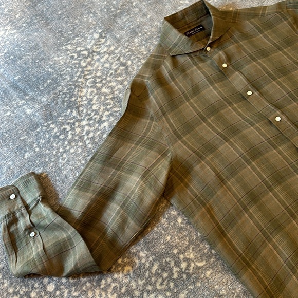 RALPH LAUREN PURPLE LABEL 100% LINEN MENS DRESS SHIRT SIZE 16.5 - Picture 9 of 11